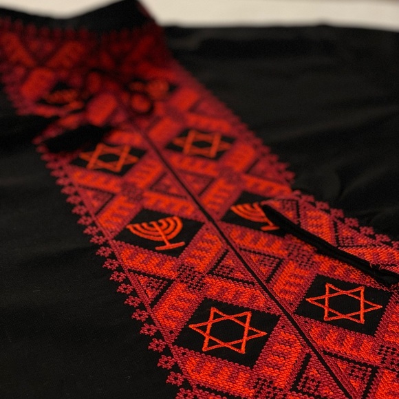 Black Men’s Embroidered Shirt with Jewish Symbols - Picture 2 of 4